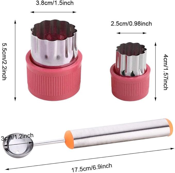 12-Pc Vegetable & Fruit Cutter Set with Melon Baller & Brush – Kids Baking & Crafts (Pink) - Image 4
