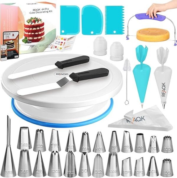 64-Pc Beginner Cake Decorating Kit – Video Course, Booklet & Essential Tools