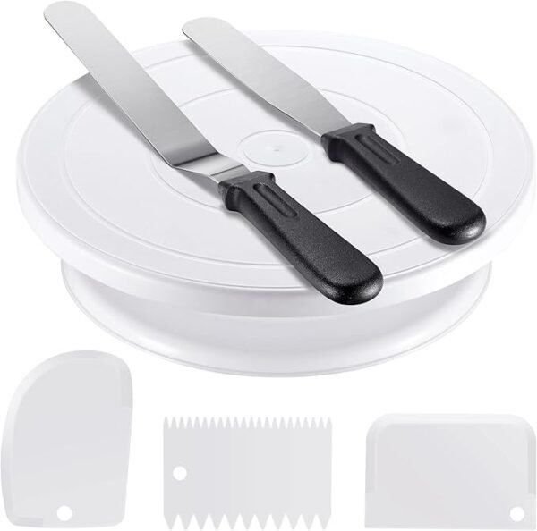 Cake Decorating Kit – Turntable, Frosting Spatulas & Icing Scrapers (White)