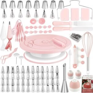 137-Pc Cake Decorating Kit with Turntable – Pastry Bags, Russian Tips & Baking Tools (Green)