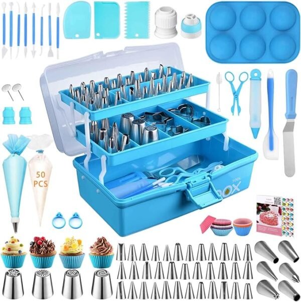 236-Pc Cake Decorating Kit with Storage Case – Piping Bags, Tips & Baking Accessories (Blue)