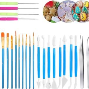 24-Pc Cookie & Fondant Decorating Tool Set – Brushes, Tweezers & Modeling Tools