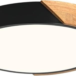 12" Modern Wood LED Flush Mount – 4000K, Non-Dimmable, Black