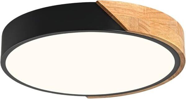 12" Modern Wood LED Flush Mount – 4000K, Non-Dimmable, Black