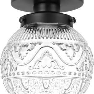 Vintage Globe Semi Flush Mount Ceiling Light – Small Black Fixture for Bedroom, Hallway, Kitchen