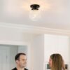 Vintage Globe Semi Flush Mount Ceiling Light – Small Black Fixture for Bedroom, Hallway, Kitchen - Image 3