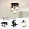 3-Light Crystal Semi Flush Mount Ceiling Light – Modern Black with Clear Shades for Kitchen, Hallway, Bedroom - Image 3