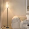Floor Lamp with Foot Switch, Modern Minimalist Standing Lamp, Black & Beige (No Bulb) - Image 2
