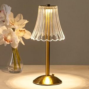 Cordless Table Lamp Gold, 12" Rechargeable LED Brass Lamp with USB & Dimmer, Indoor/Outdoor