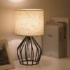 Black Modern Table Lamp, Minimalist Bedside Lamp with Hollow Base & Linen Shade - Image 2