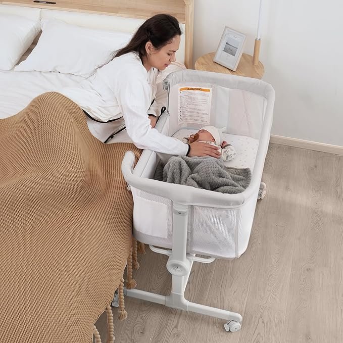 Baby Bassinet with Wheels, 7-Height Adjustable Bedside Sleeper - Image 2