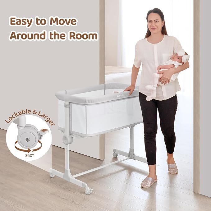 Baby Bassinet with Wheels, 7-Height Adjustable Bedside Sleeper - Image 4