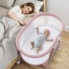 Portable Baby Bassinet with Wheels, Mattress, Mosquito Net, Storage, Breathable Mesh (Pink) - Image 2