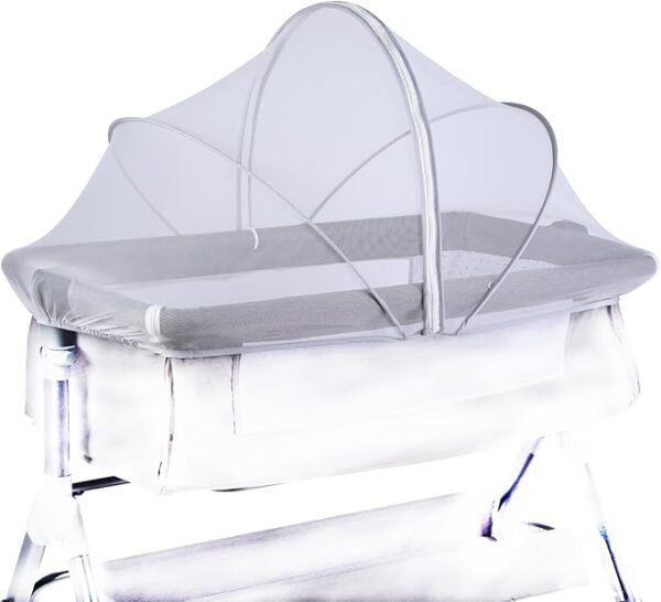 Portable Bassinet Mosquito Net Cover with Zipper, Bedside Crib Tent (White)