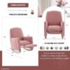 Modern Nursery Rocking Chair, Pink Upholstered Glider with Footrest & Pocket, Wood Base - Image 2