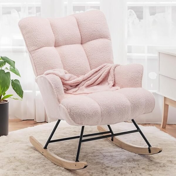Nursery Teddy Rocking Chair, Fluffy Pink Glider