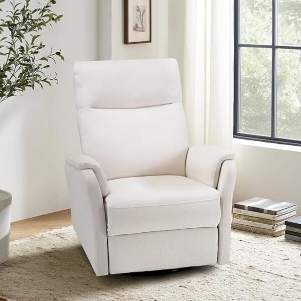 Swivel Recliner Sofa with Large Footrest, High Back, White Upholstered Single Sofa