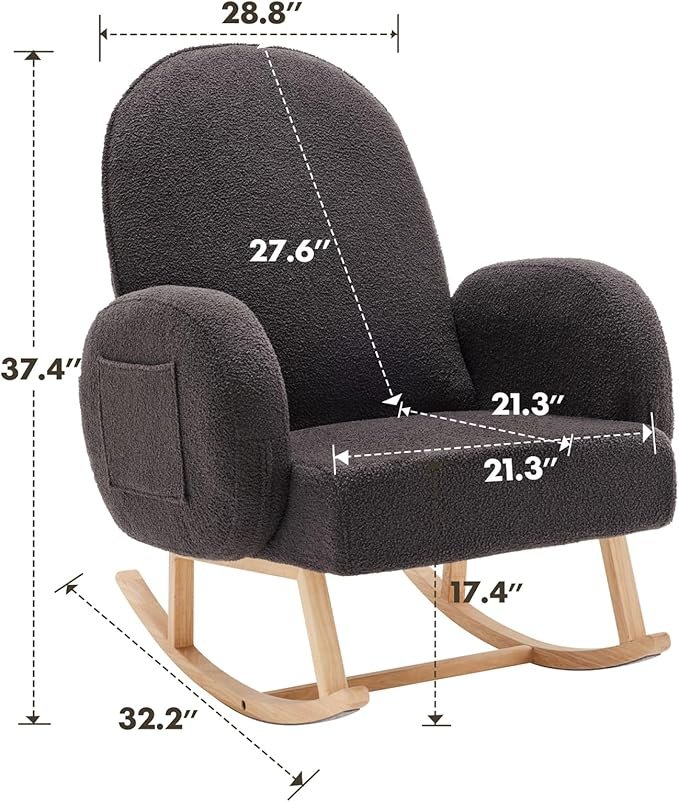 Nursery Grey Upholstered Glider Chair with Memory Foam and Side Pockets - Image 2