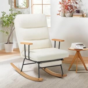 Glider Rocking Chair with Footrest, Adjustable Backrest, Teddy Upholstered