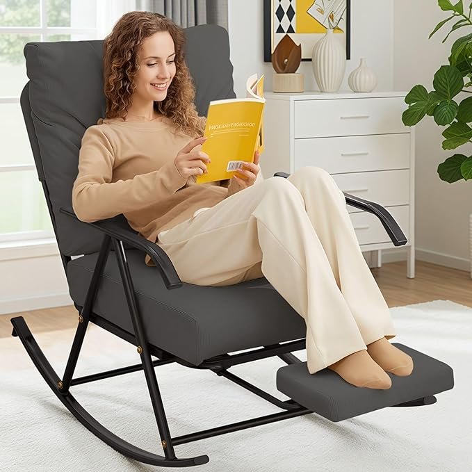 Nursery Rocking Glider Chair with Cushion, Modern Nursing Rocker Armchair, Grey