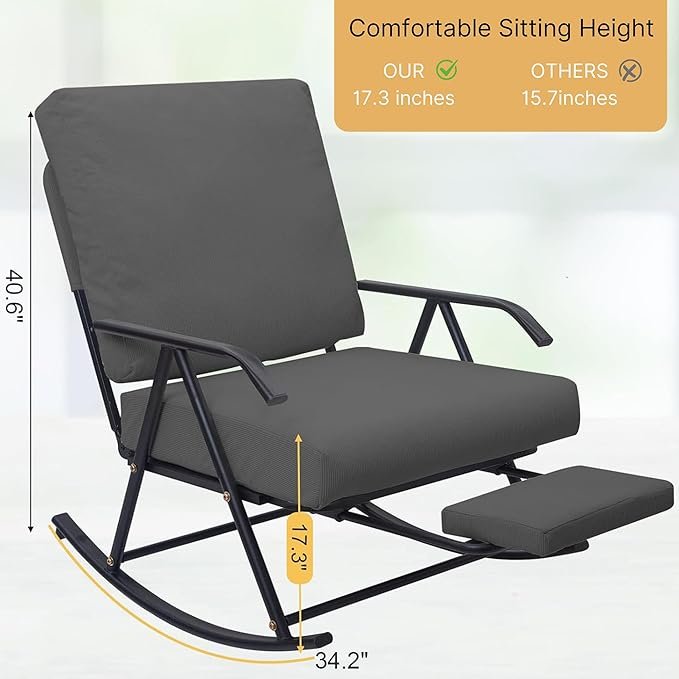 Nursery Rocking Glider Chair with Cushion, Modern Nursing Rocker Armchair, Grey - Image 2