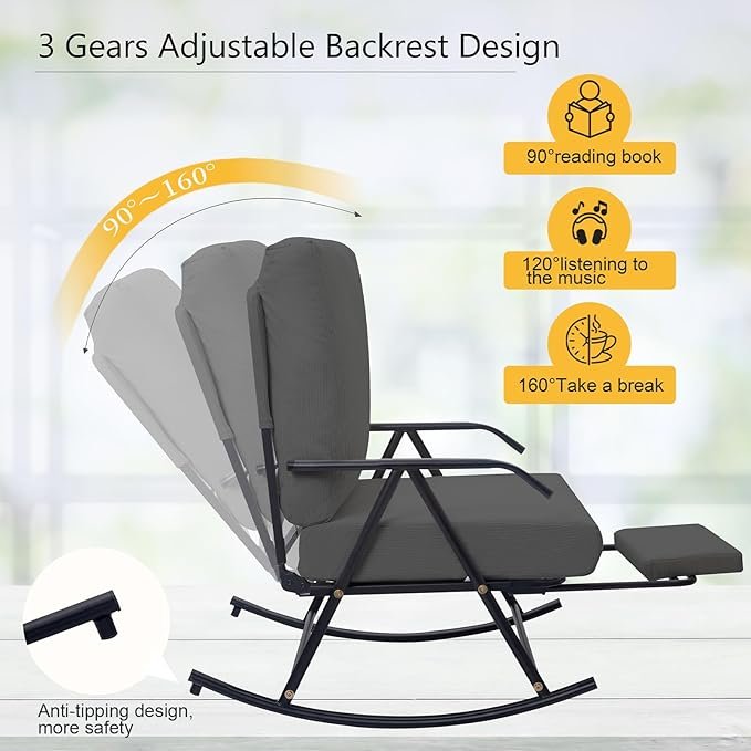 Nursery Rocking Glider Chair with Cushion, Modern Nursing Rocker Armchair, Grey - Image 4