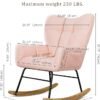 Nursery Rocking Glider Chair, Teddy Fabric Upholstered with High Back & Wood Legs, Pink - Image 2
