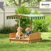 Wooden Sandbox with Lid, Canopy & Benches, Sand Protection, 47x47 in, Kids 3-7 - Image 2
