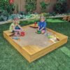 Wooden Sandbox with Corner Seating & Mesh Cover, Outdoor Kids Furniture, Honey (Ages 2-8) - Image 2