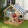 Wooden Sandbox with Canopy – Kids Sand Pit Playset with Liner & Blackboard, 49"x46"x57.5" - Image 2
