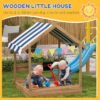 Wooden Sandbox with Canopy – Kids Sand Pit Playset with Liner & Blackboard, 49"x46"x57.5" - Image 4