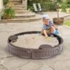 4FT Round Sandbox – Outdoor Sandpit with Waterproof Cover, Bottom Liner, Corner Seating for 3 Kids, Easy Assembly - Image 2
