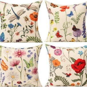 18x18 Outdoor Pillow Covers – Set of 4 Floral Farmhouse Cushion Cases for Patio & Sofa