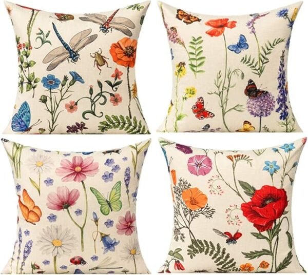 18x18 Outdoor Pillow Covers – Set of 4 Floral Farmhouse Cushion Cases for Patio & Sofa