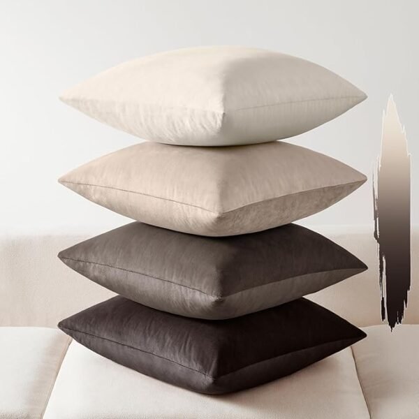 18x18 Velvet Pillow Covers – Set of 4 in Brown/Grey for Sofa & Bedroom Decor