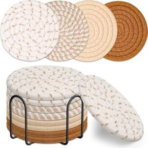 8-Pack Drink Coasters – 4 Colors, Woven Cotton, Absorbent 4.3" for All Cups