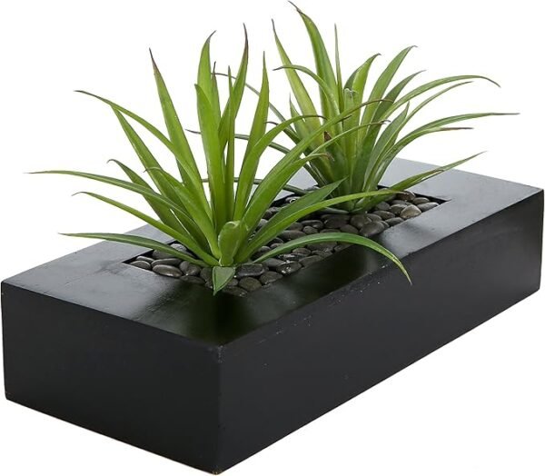 10" Faux Grass Plant – Black Wood Planter for Tabletop Decor
