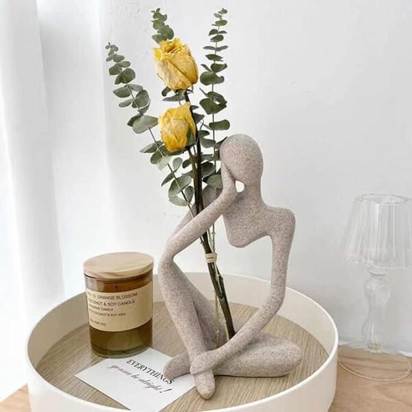 Small Thinker Sculpture – Sandstone Resin Abstract Decor for Home or Desk