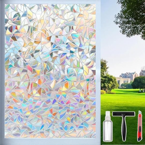 Rainbow Window Privacy Film – 3D Static Cling with Grid, 17.5"x78.7"