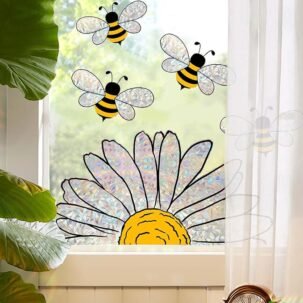 5-Pack Bee & Sunflower Window Clings – Double-Sided Rainbow Decals for Glass & Mirrors