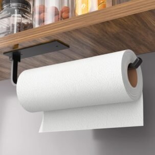 Matte Black Kitchen Roll Dispenser with Adhesive or Drilling Mount