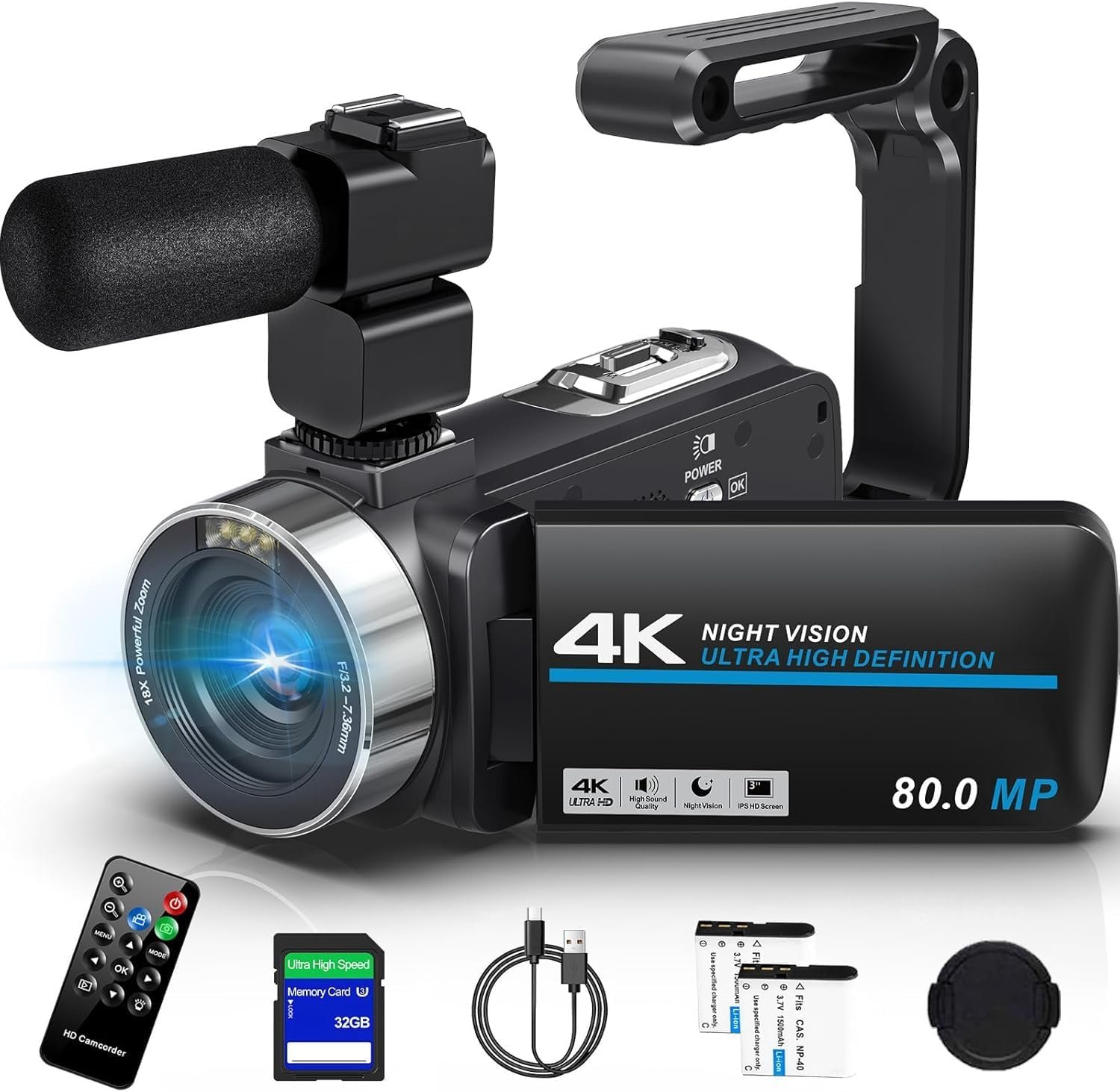 4K Vlogging Camcorder 80MP Video Camera with Night Vision