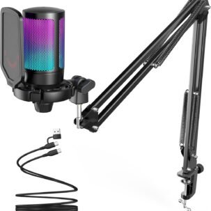 RGB USB Gaming Microphone with Boom Arm for Streaming
