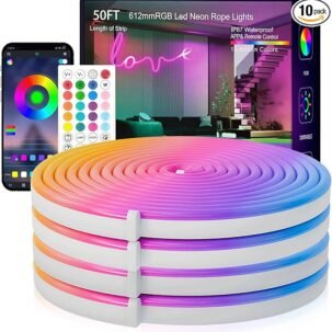 50FT RGB Neon Rope Lights Waterproof Music Sync Remote