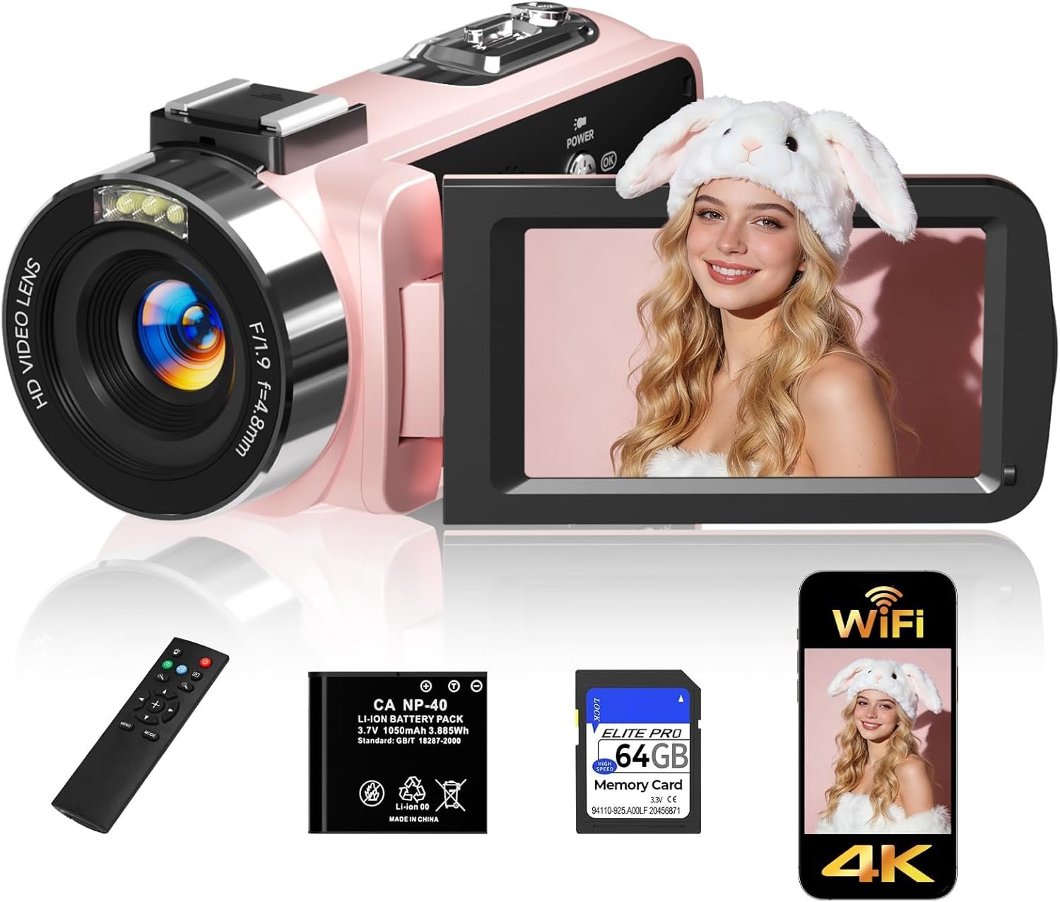 4K FHD Vlogging Camera 56MP Camcorder with Night Vision & WiFi