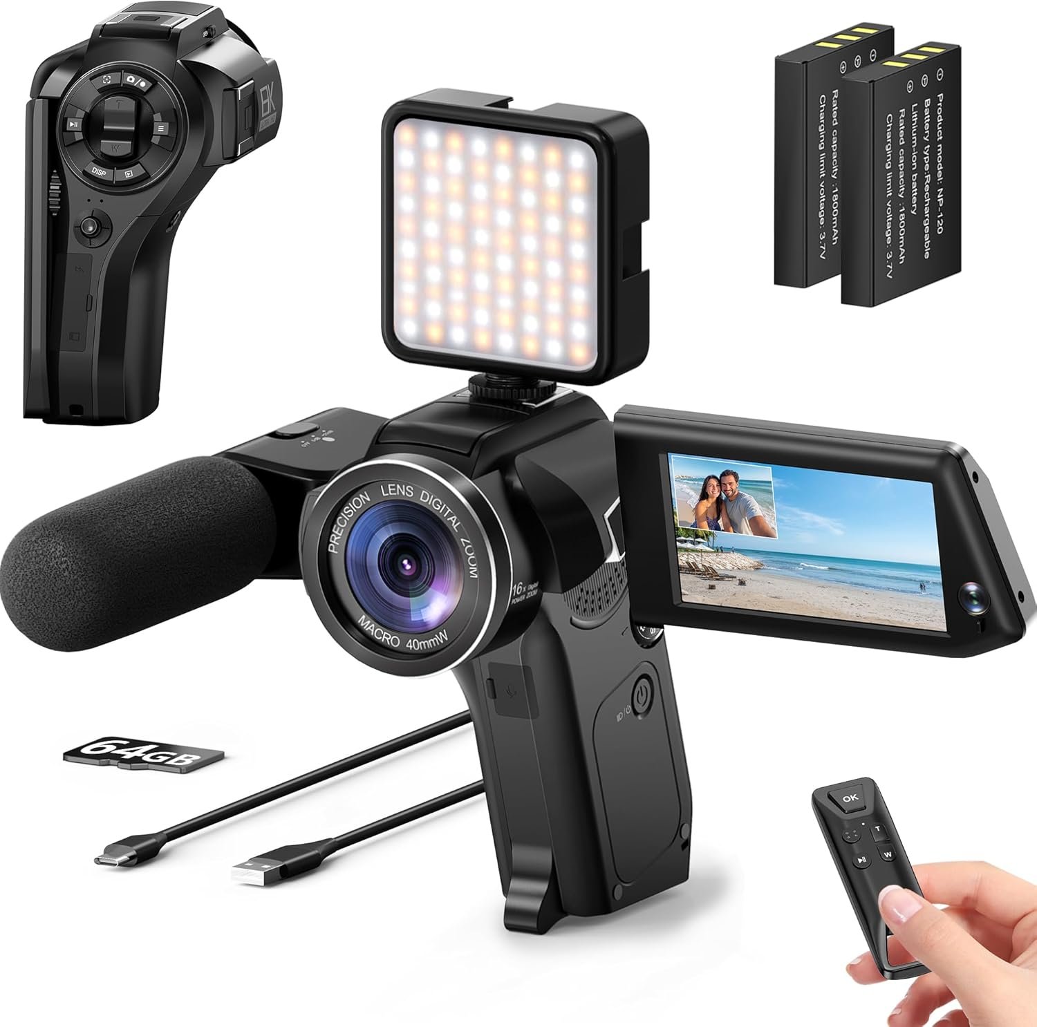 8K Vlogging Camera 75MP Camcorder with Dual View & WiFi