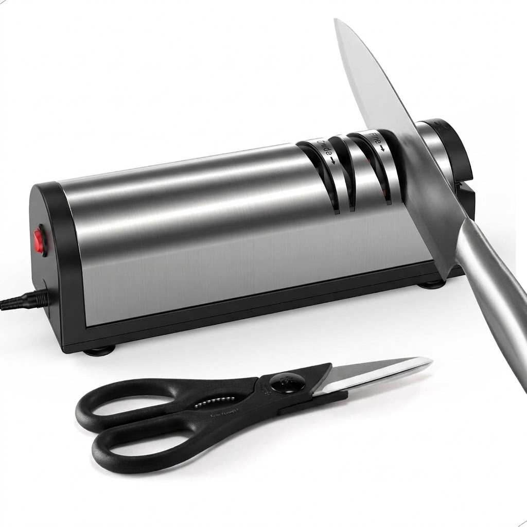 2-Stage Electric Knife Sharpener with Scissors Slot and Dust Box