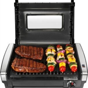 Electric Indoor Searing Grill with Adjustable Temperature and Nonstick Grate