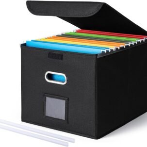 Collapsible File Organizer Box with Lid and Hanging Folder Support