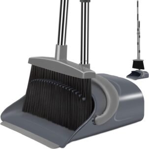 Broom and Dustpan Set with Long Handle for Indoor Outdoor Cleaning